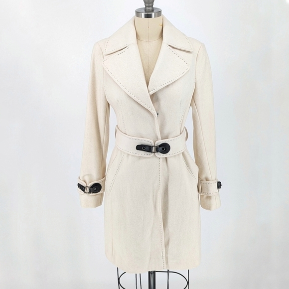 Via Spiga Jackets & Blazers - Via Spiga Wool Belted Peacoat Ivory Black 2P preppy classic winter city style